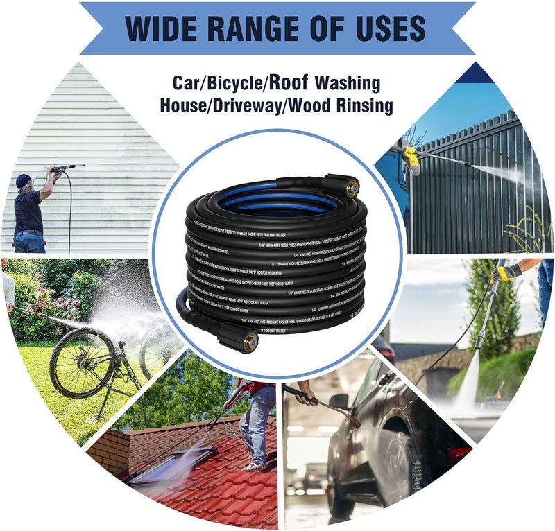 Zebra Clean Kink Resistant 1/4" Pressure Washer Hose 25FT, 3600 PSI Flexible Power Washer Hose Replacement with M22-14mm Brass Thread Fittings, Replacement For Most Brand Pressure Washers - Image 4